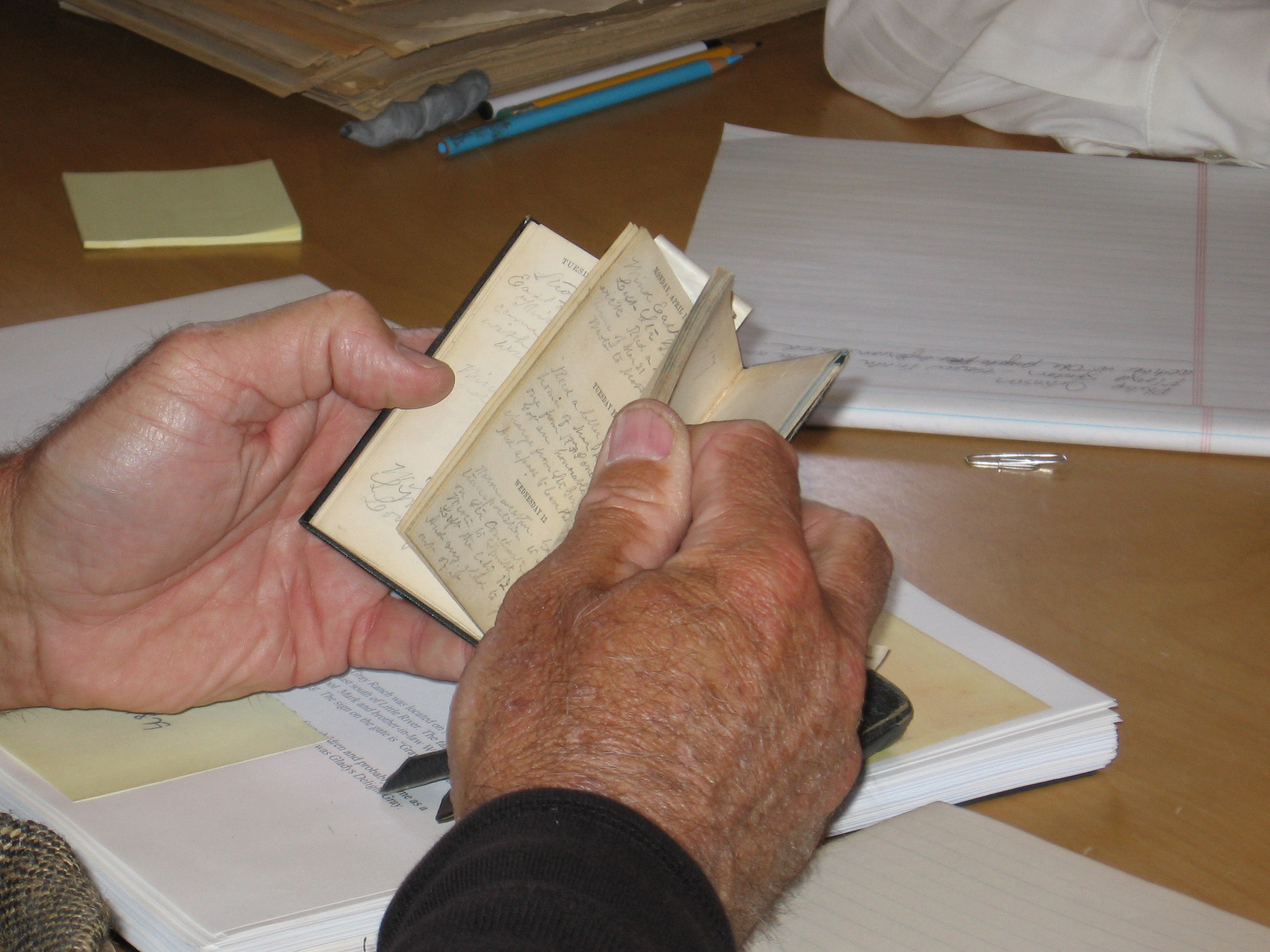 GGGrandson of Isaiah Stevens holding original pioneer family diary2
